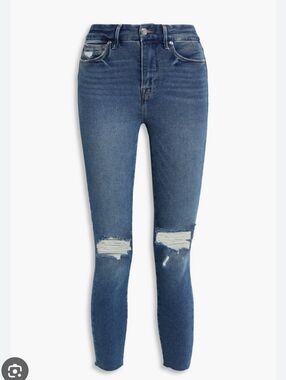 Good American Distressed Mid-Rise Cropped Skinny Jeans - Blue